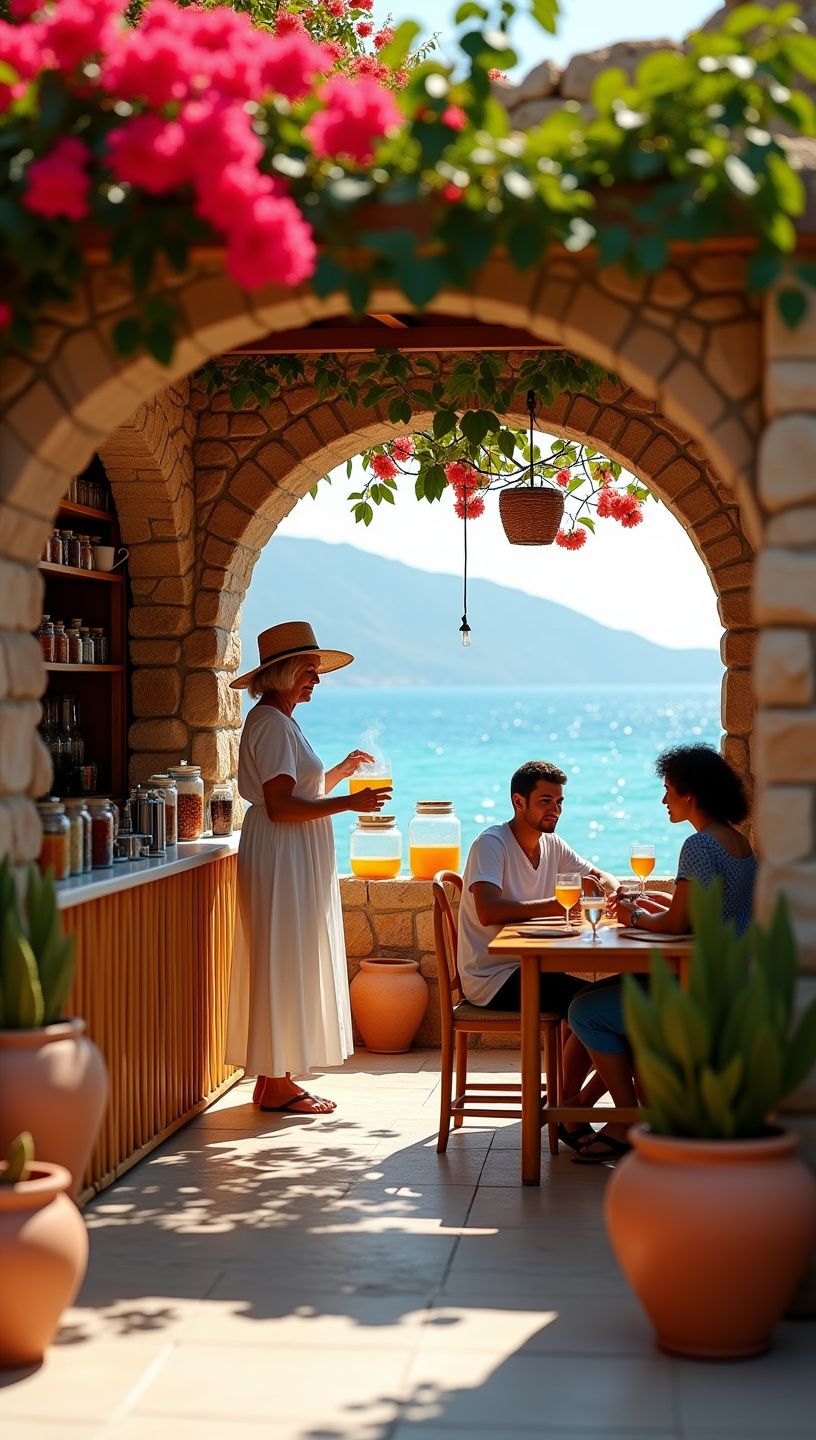 Φιλόξενος χώρος τσαγιού με χρυσό κουρκουμά και αρωματικά βότανα.