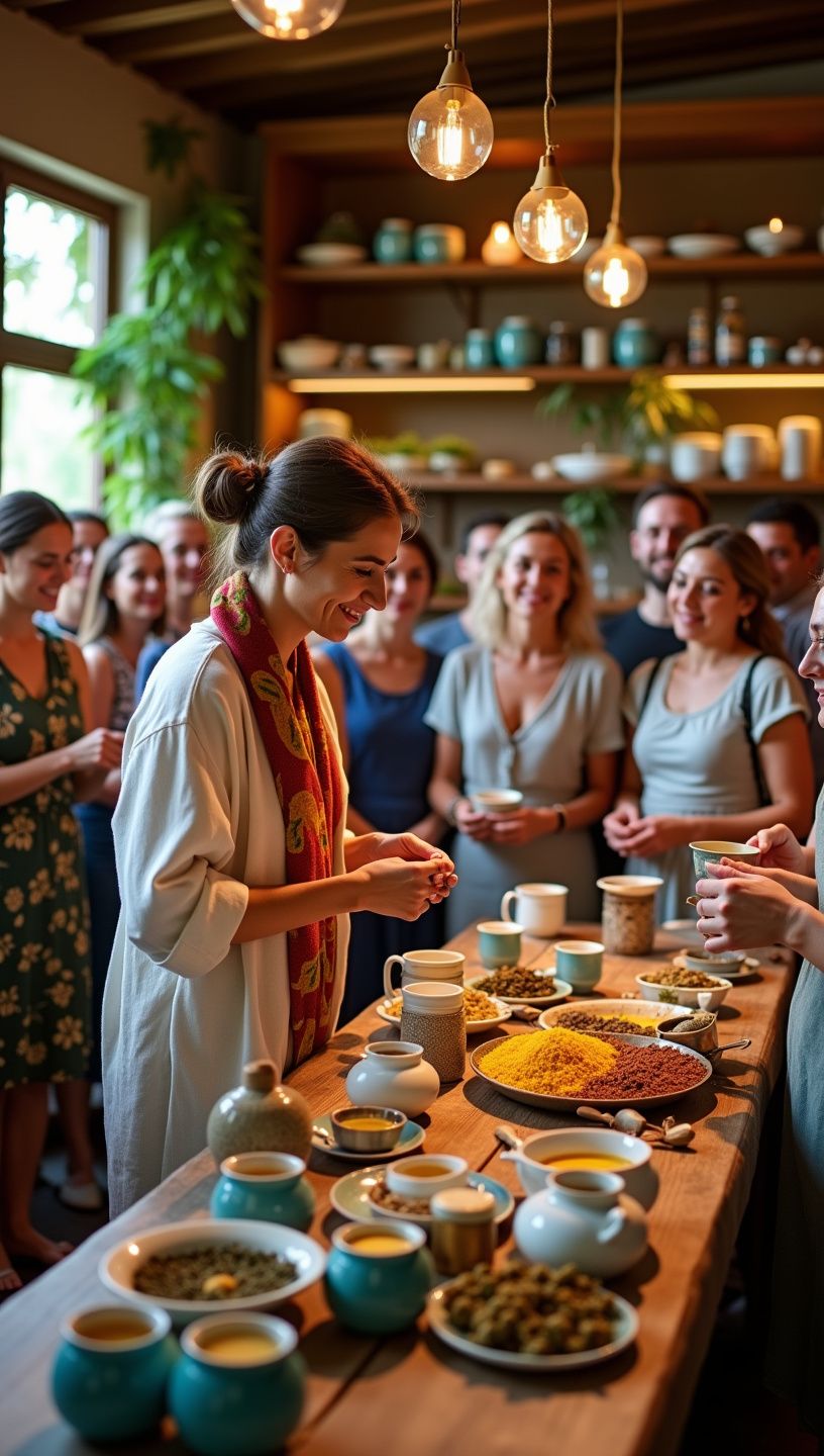 Σκηνικό τσαγιού με μπουκάλια από βότανα.